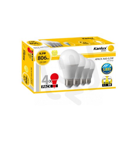 LED žárovka A60-9,5W E27-WW 4 ks 25390 Kanlux