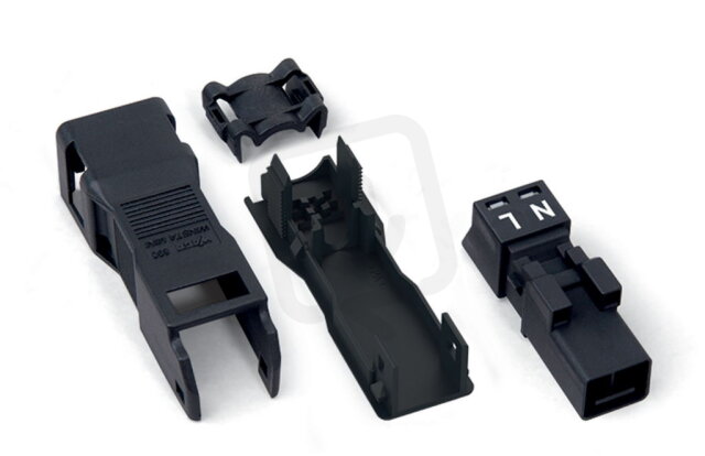 Zástrčka S pouzdrem s odlehčením tahu 2pól. černá WAGO 890-112