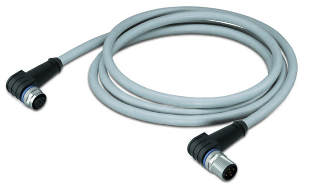 Napájecí kabel, Zásuvka M12A,  úhlová, Zástrčka M12A,  úhlová 4pól.