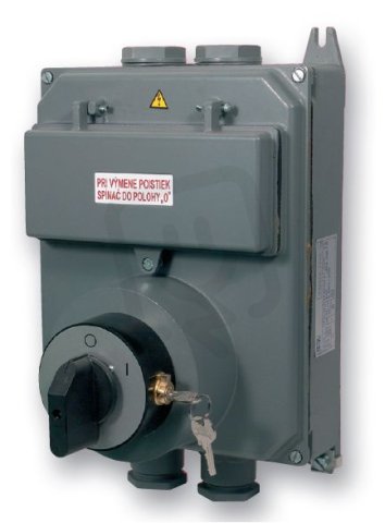 Vačkový spínač v hliníhové skříni s pojistkami, uzamykatelný 25A, 0-1, 3P