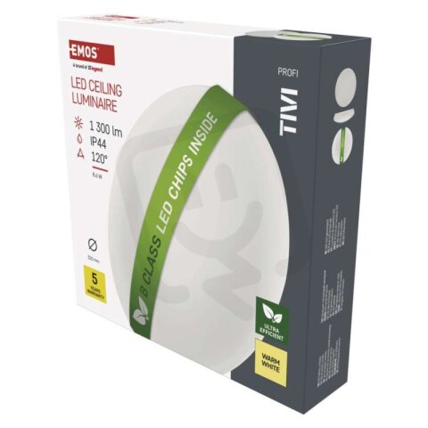 LED přisazené svítidlo TIVI B CLASS kruhové bílé 8,6W IP44 teplá EMOS ZM3416