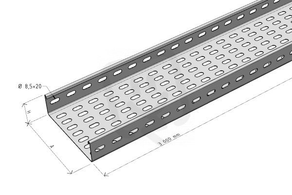 Žlab LINEAR 1 50/50 "SZ" 0,6 mm - perforovaný, podpěry 2,0 m - ARD-34110106-3M