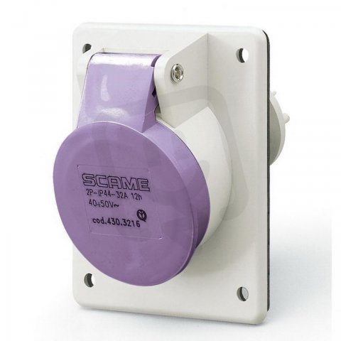 SCAME 430.3219 Zásuvka vestavná IEC309 do 50V,šikmá-3P,32A,20-25 V,50/60 Hz,IP44