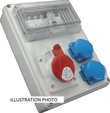 Zásuvková rozvodnice 1x3253+2x230V s chráničem, IP44 ROS FI-3203