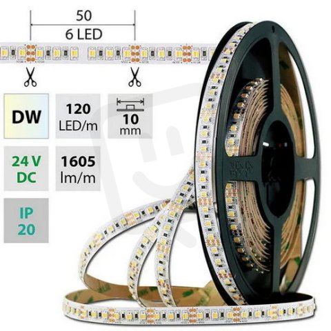 LED pásek SMD3527 dual white WW-CW, 120LED/m, 19,2W/m, 1605lm/m, IP20 DC24V 10mm