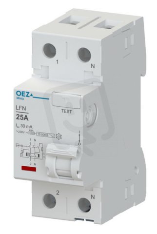 LFN-25-2-030AC Proudový chránič 25A, AC 230V, 30mA, 2pól, 10kA, typ AC OEZ:42409