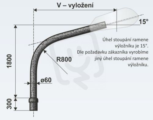 V 2/114 - 1500/120 výložník obloukový pro stožáry JB, JB Z, J 11