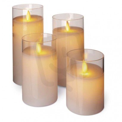 Vánoční LED svíčky, 5x10/12,5/15/17,5cm, bílé, 2x AA, 4 ks