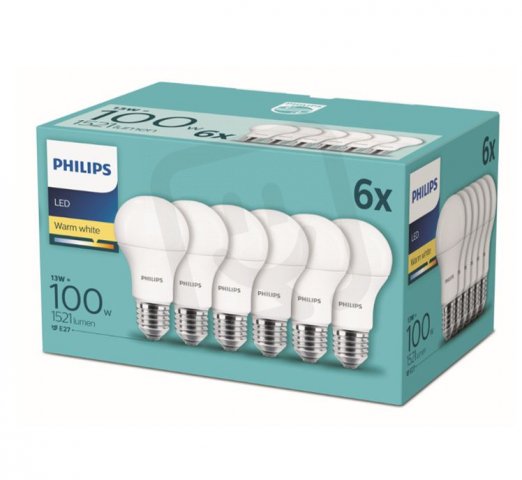 Philips LED žárovka sada 6ks 13-100W E27 1521m A60 2700K