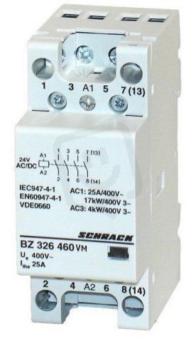 Instalační stykač VM 25 A, 4Z (4NO), 24 V AC/DC, 2TE SCHRACK BZ326460VM