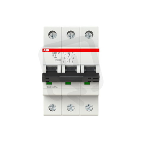 ABB S203MT-D2, třífázový jistič,  2A, D, 10kA, určeno pro drážní aplikace