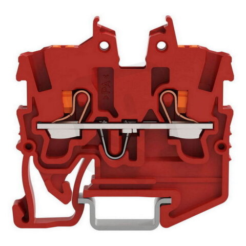 2vodičová průchozí svorka Mini, s ovládacím tlačítkem, 1 mm2, Červená