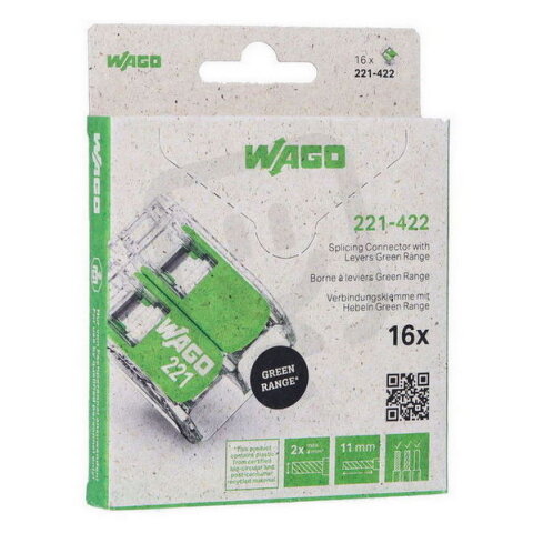 Páčková spojovací svorka 2x 0,14-4 mm2 (CYA) WAGO 221-422/995-016
