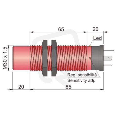 Kapacitní senzor d30 mm AECO SC30P-CE25 PNP NO+NC K