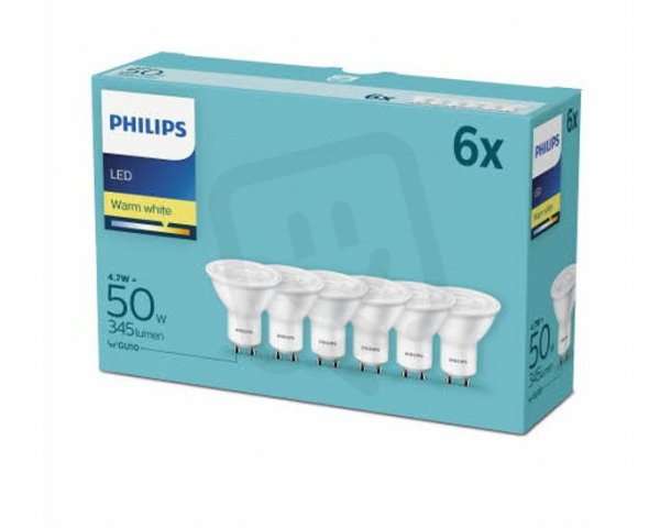 Philips LED žárovka sada 6ks 4,7-50W GU10 345lm 36D 2700K