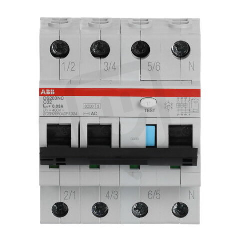 DS203NC-C32/AC30 kombinace jistič/chránič 3P+N 32A 30mA C AC ABB 2CSR256040R1324