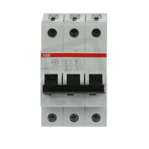 S203-K4 3 fázový jistič 4 A char. K 6kA ABB 2CDS253001R0337