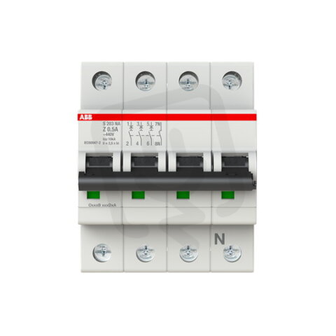 ABB S203-Z0,5NA jistič 3F odpojení N vodiče (3+NA) 0.5 A char. Z 6kA