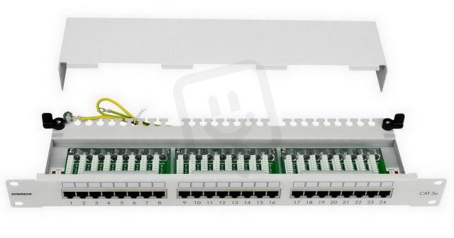 19''patchpanel kompaktní,24xRJ-45 stíněný Cat.5, 1U,RAL 7035 SCHRACK HSERG245GS