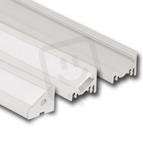 Rohový hliníkový profil RQ, 20x16 mm, mléčný difuzor, komplet, 1 m
