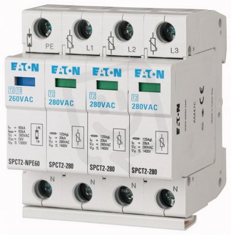 Eaton 167620 Svodič přepětí třídy T2(II,C),modulový,TN-S,TT,3+Npól,Un=280V