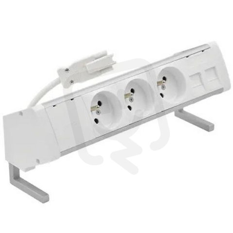 Kancelářská sestava zásuvek: 3x 250 V typ E + 2x zásuvka RJ45 hliník bílá