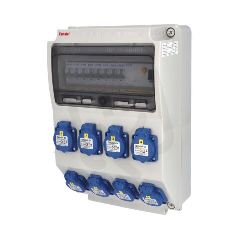 Zásuvková skříň FAMATEL vf704 IP54 jištěná s chráničem 63/4/003-A