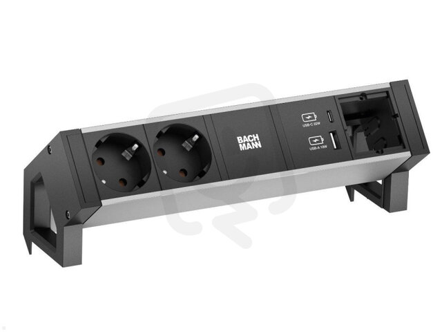 Bachman 937.304 DESK2 ALU BLACK 2xCEE7/3 1xCM 1xUSB A&C 22W 0,2m GST18