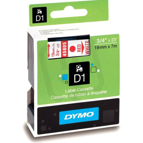 S0720850 45805 DYMO páska D1 plastová 19mm,červený tisk/bílý podklad,návin 7m