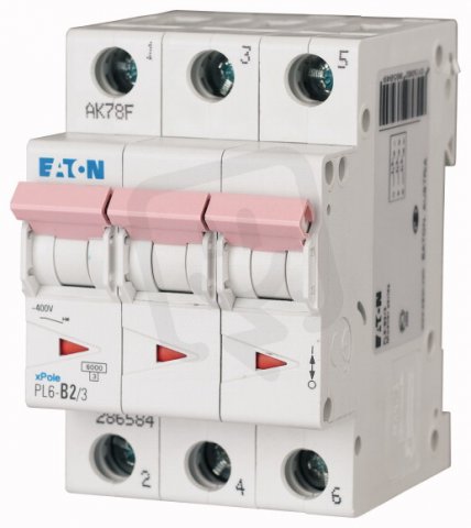 Jistič PL6-C2/3 char C, 3-pólový, 6kA, 2A EATON 286596