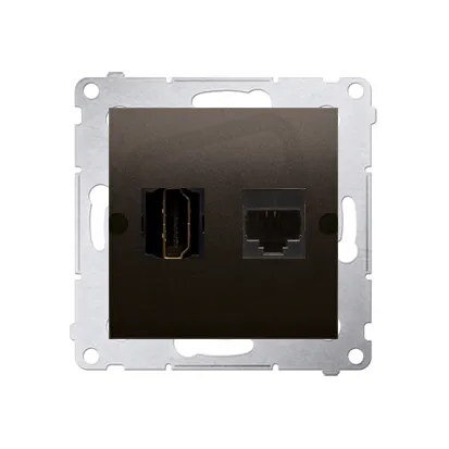 Zásuvka HDMI + počítačová zásuvka RJ45 kat.6, hnědá matná metalizované