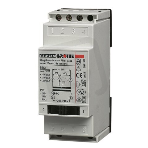 Zvonkový transformátor GT 50810, ~8V (1A), 2 DIN moduly GROTHE 14207