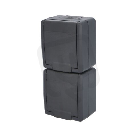 ATLAS 2K IP55 Zásuvka 2x 2P+PE, 2-nás svislá s ochr. kolíkem, antracit