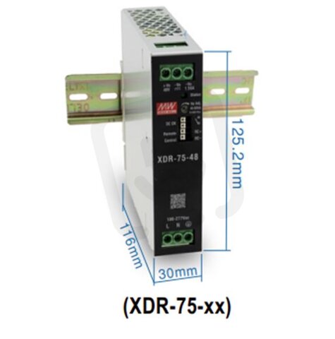 Napájecí zdroj na DIN 75W 36V MEAN WELL XDR-75-36