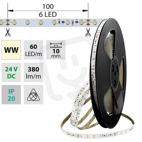 LED pásek SMD3528 WW,60LED, 4,8W/m, 20m