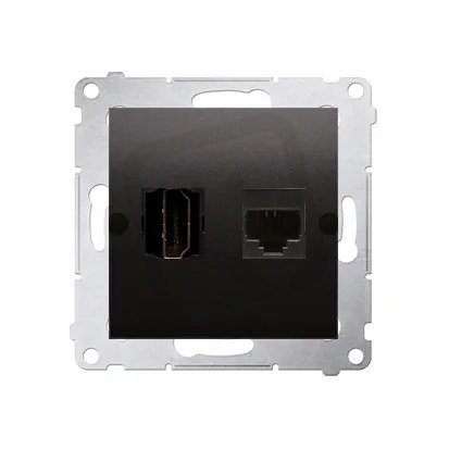 Zásuvka HDMI + počítačová zásuvka RJ45 kat.6, antracit mat, metalizované