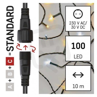 Standard LED spojovací vánoční řetěz blikající 10 m venkovní teplá/studená bílá