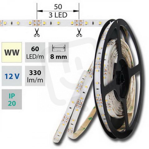 LED pásek SMD3528 WW, 60LED/m, IP20, 3m