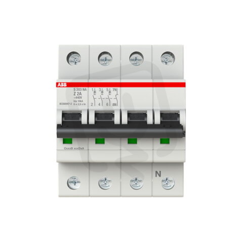 S203-Z2NA jistič 3F odpojení N vodiče (3+NA) 2 A char. Z 6kA ABB 2CDS253103R0278