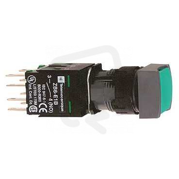 Schneider XB6CA35B Ovládač stiskací, lícující s návratem, 1 Z + 1 V - zelený