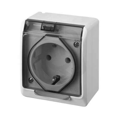 GALATEA IP44 Zásuvka 2P+PE SCHUKO (bílá/kolébka průhledná) FAMATEL 5324-01