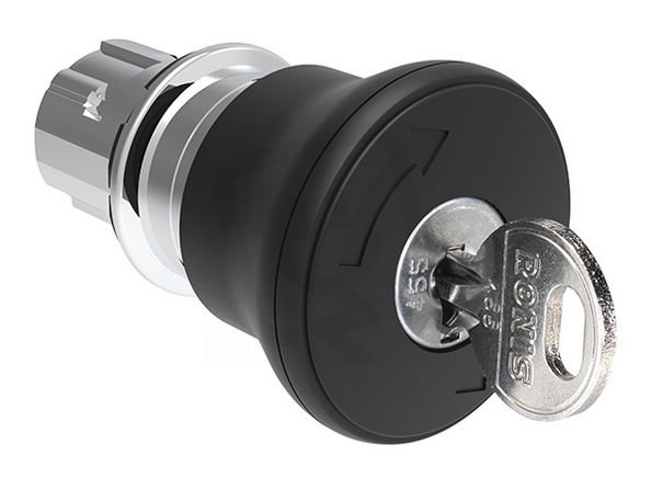 Lovato LPSB6842R3433E Černá kovová hlavice s hřibovým tlačítkem 40mm klíč