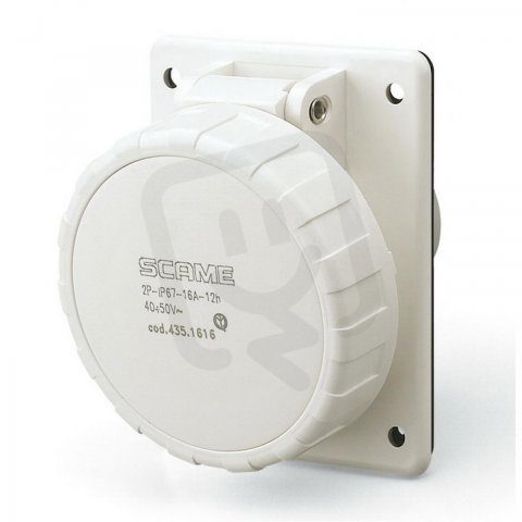 SCAME 435.1618 Zásuvka vestavná IEC309 do 50V,šikmá-3P,16A,40-50 V,50/60 Hz,IP67