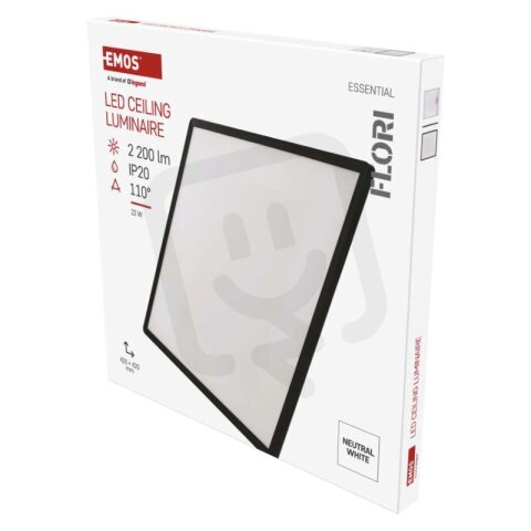 LED přisazené svítidlo FLORI čtvercové, černé, 22W, neutrální bílá EMOS ZM1407