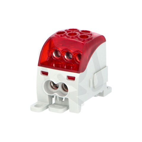 Blok pro rozdělení fází PDB 210, 1pól., 214A, 690V, červený/průhl. víko, na DIN