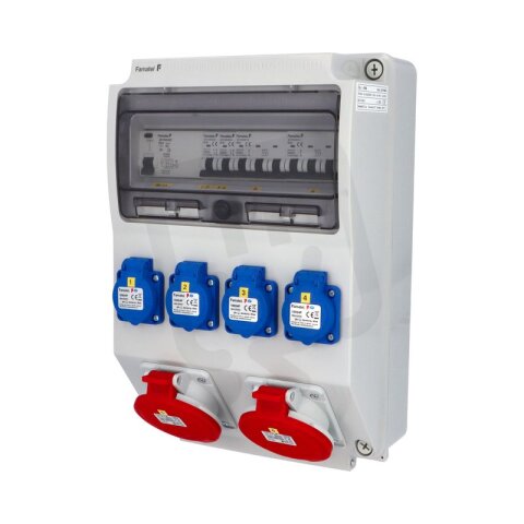 Zásuvková skříň FAMATEL vf348-4pol IP54 jištěná s chráničem 63/4/003-A