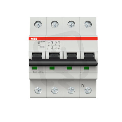 ABB S203M-D3NA jistič 3F odpojení N vodiče (3+NA) 3 A char. D 10kA