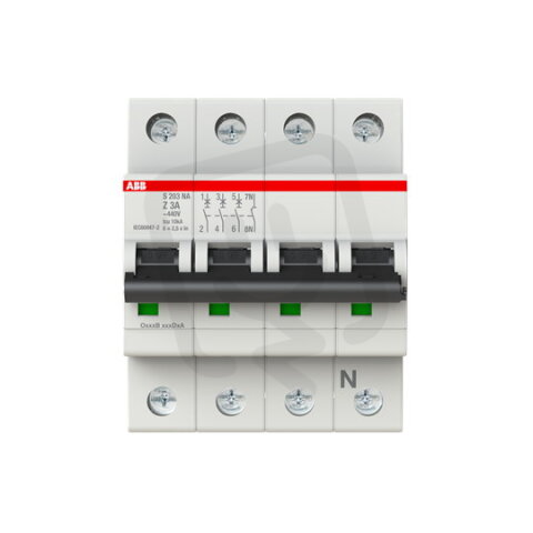 S203-Z3NA jistič 3F odpojení N vodiče (3+NA) 3 A char. Z 6kA ABB 2CDS253103R0318