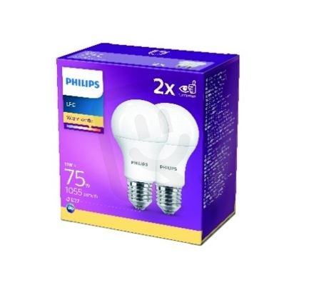 Philips LED žárovka sada 2ks 11-75W E27 1055lm A60 2700K