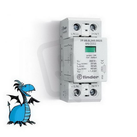 Přepěťová ochrana 1F/ typ 1+2, 260VAC, Iimp 25kA FINDER 7P.01.8.260.1025